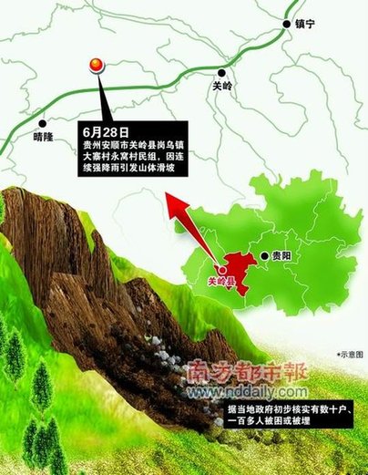 貴州關嶺山體滑坡107人被埋 生還希望渺茫