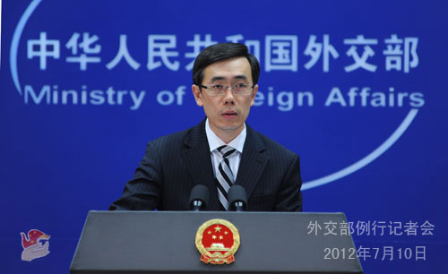 2012年7月10日，外交部發言人劉為民主持例行記者會。