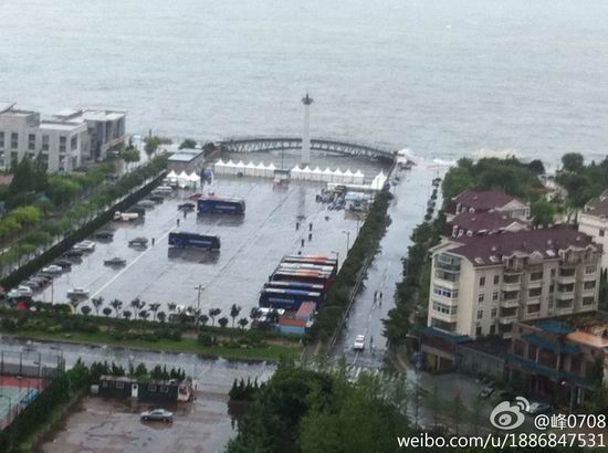 網友實拍臺風達維影響下的青島