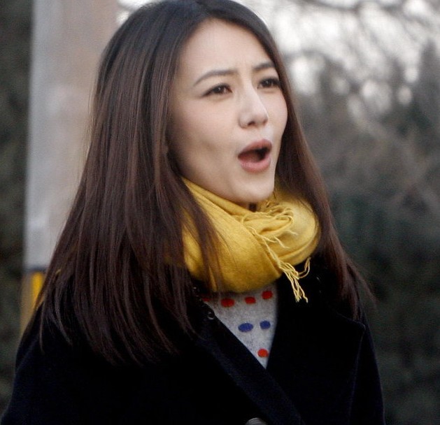 高圓圓長發披肩穿黑風衣 熟女味兒濃不減清純