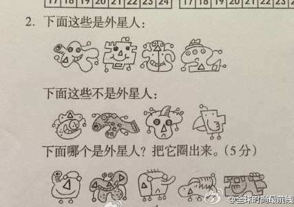 日前，一道被網友們稱為神一樣的數學題，在多個家長QQ群里輪番考驗著家長的智商。家長們在做一道“誰是外星人”的題目后，得出的結論是，出題的人是外星人。