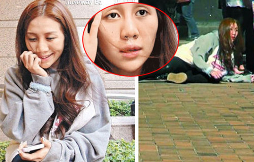 何超盈疑吸毒致幻，街頭跌坐鼻下現白粉